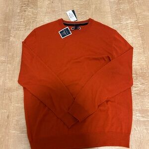 Club Room Men's Vibrant Orange Crewneck Sweater Merino Wool Blend